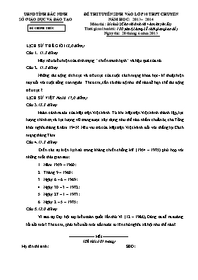 Đề thi tuyển sinh vào lớp 10 THPT chuyên Bắc Ninh năm học 2013 2014 môn thi Lịch sử (cho thí sinh thi vào chuyên sử)